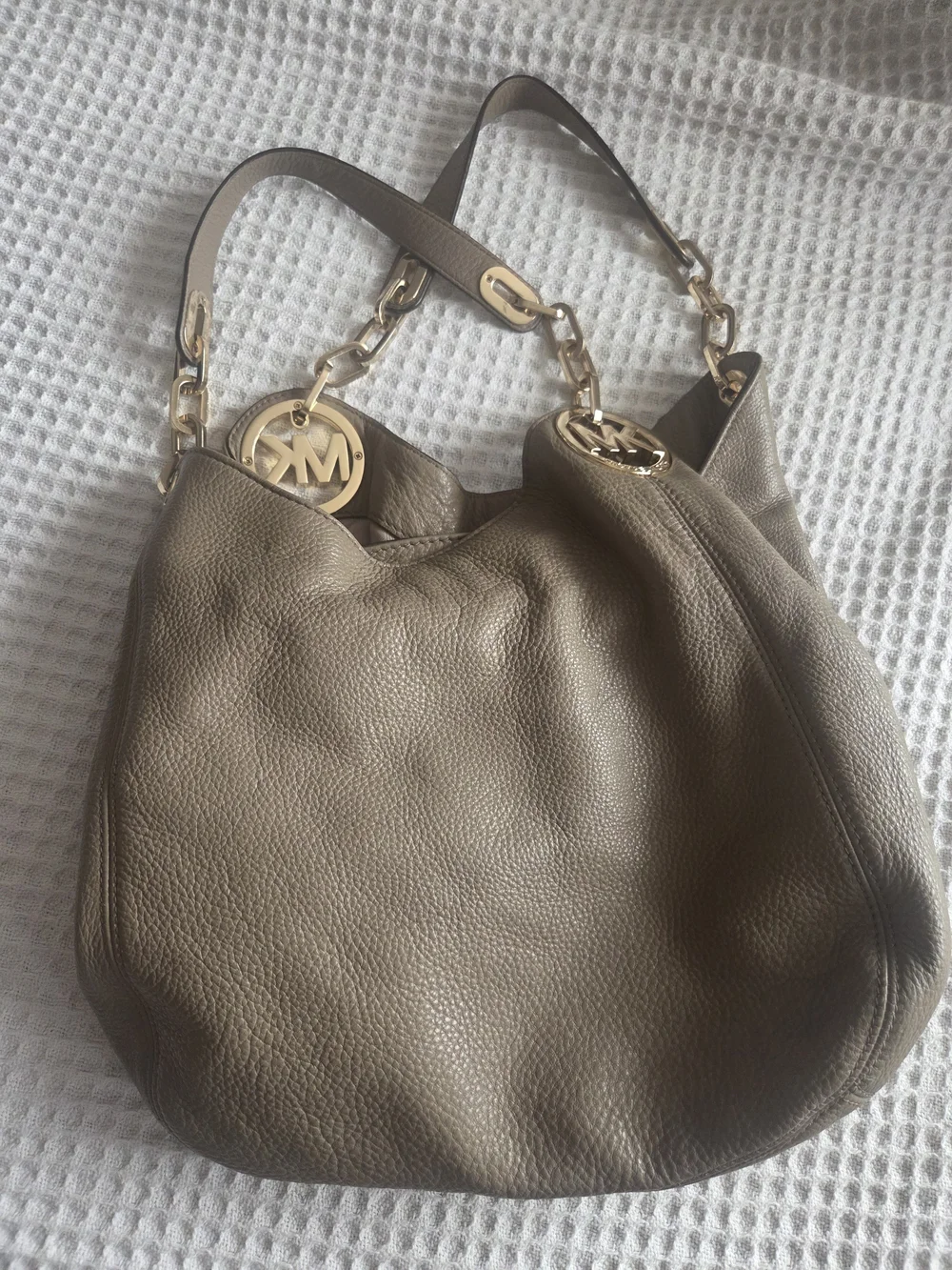 Michael Kors Taupe Pebbled Leather Shoulder Bag with Gold Hardware